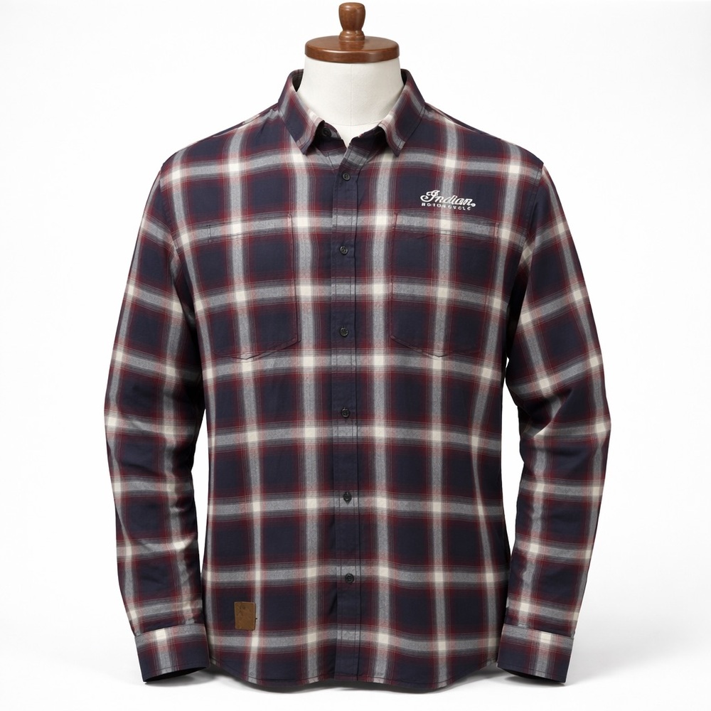 Indian Motorcycle Men's Plaid Button Up Shirt - Red and Blue 2XL embroidered